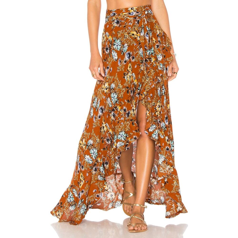 Blue Life Womens Aura Wrap Ruffle Skirt Size Large Summer‎ Nights Floral Print